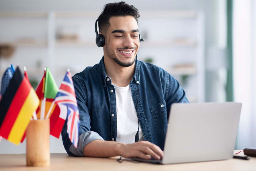 man on a video call wearing headphones
